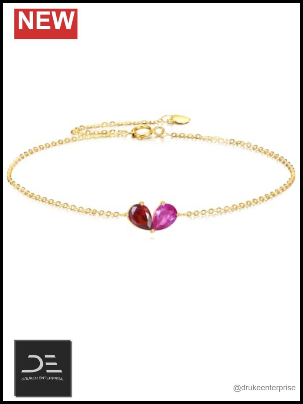 14K Solid Gold Birthstone Heart Charm Bracelet Women Fine Jewelry Gift 6.5-8.5"